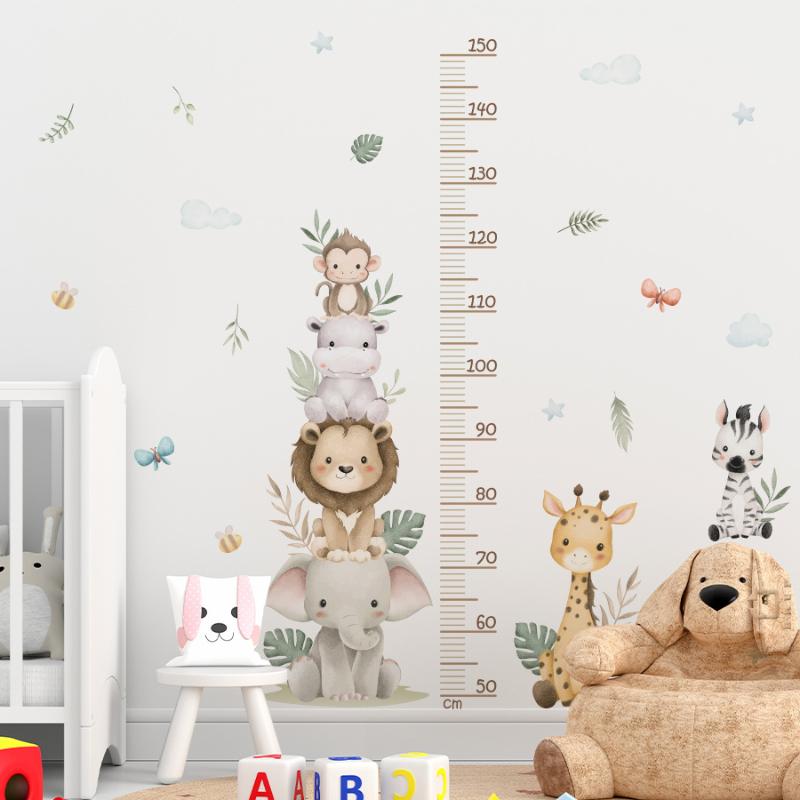Baby Nursery Jungle Wallpaper - Children's Growth Chart Sticker Jungle Animals