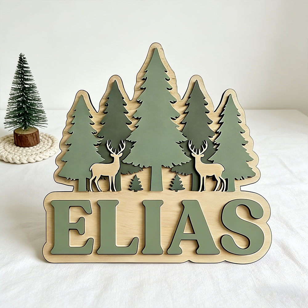 Baby Nursery Forest Theme - Custom Forest Elk Pine Tree Name