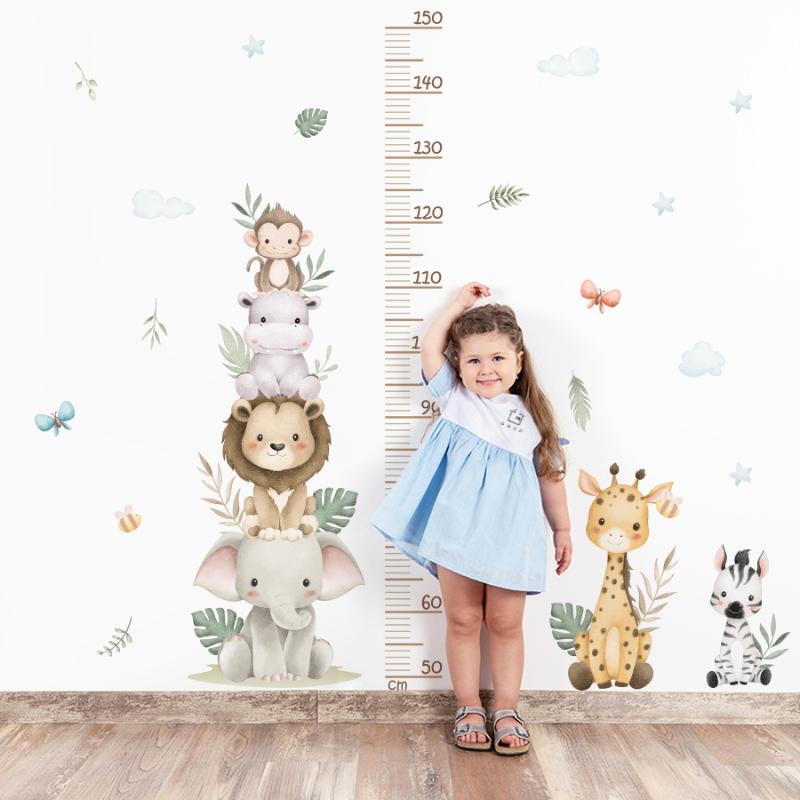 Baby Nursery Jungle Wallpaper - Children's Growth Chart Sticker Jungle Animals
