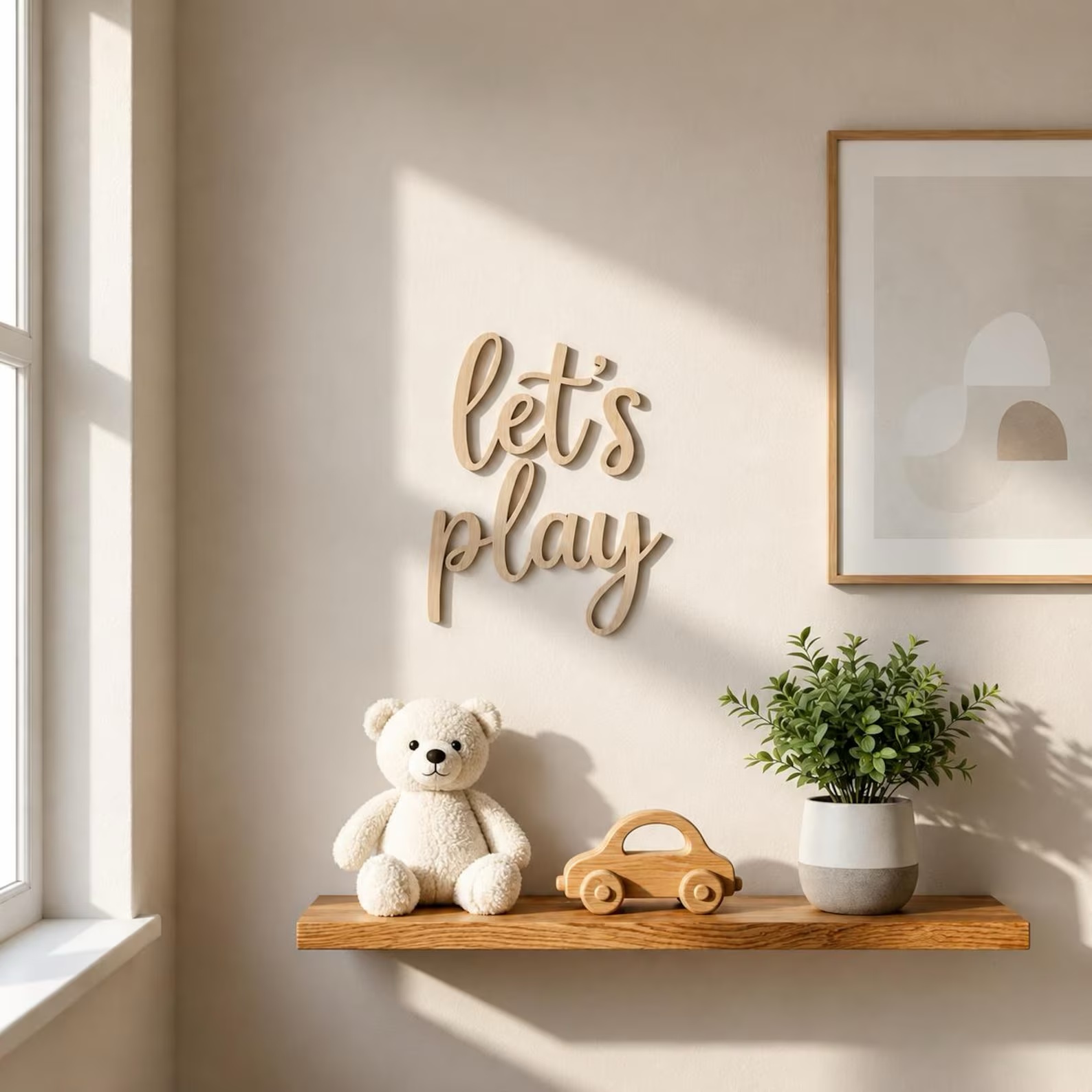 Baby Nursery Room - Let's Play Wooden Wall Sign, Playroom