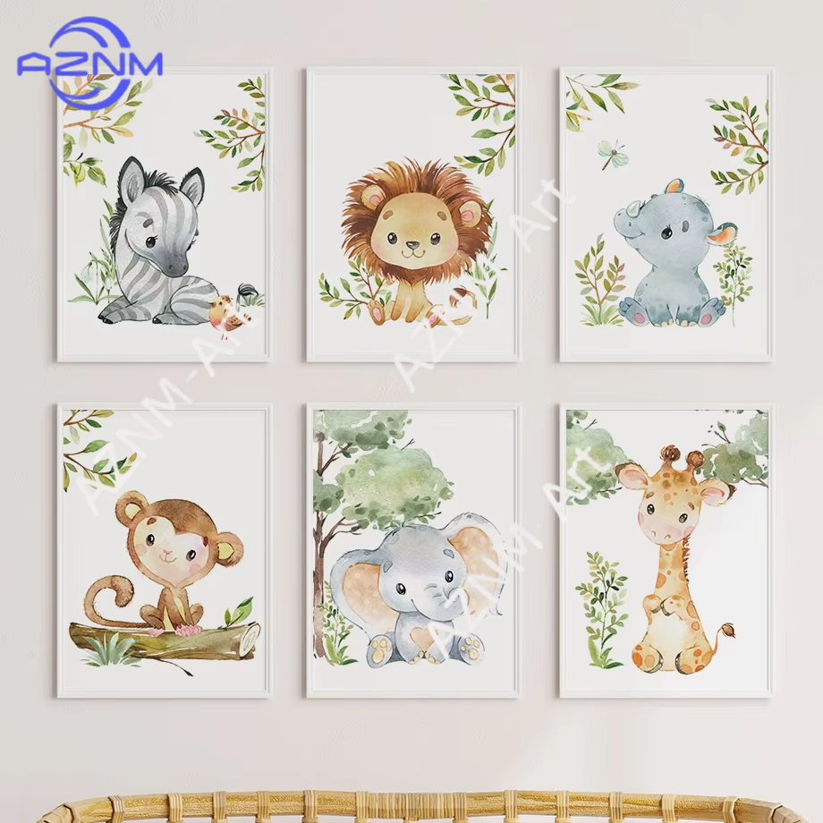Baby Nursery Room - 1/6pcs Watercolor Animal Nursery Poster Lion