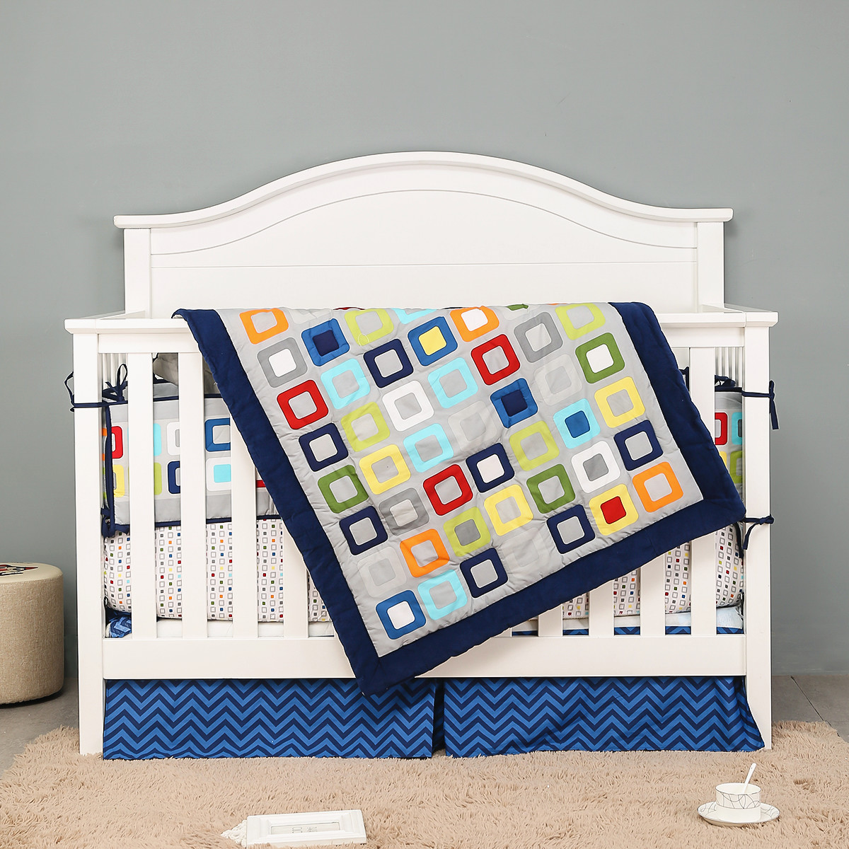 Baby Nursery Quilts - 7Pcs Crib Bedding Set baby bed